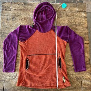Melanzana Micro-grid Fleece Hoodie, Size M, Ochre/Phlox